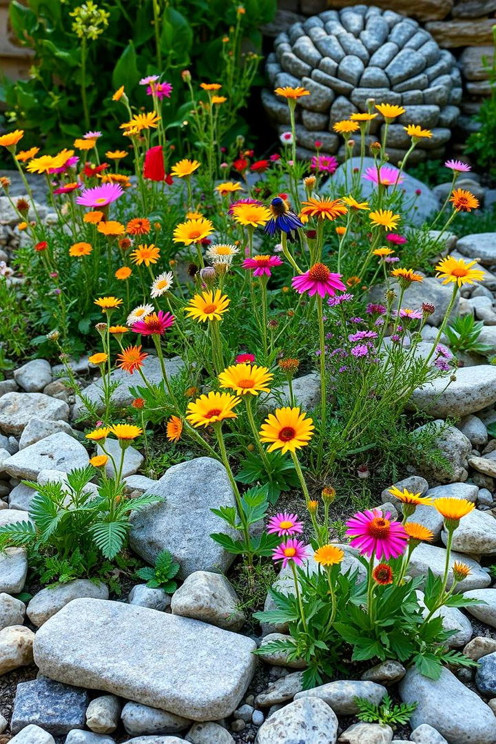 Wildflower and Stone Combination - 22 Stone Garden Ideas