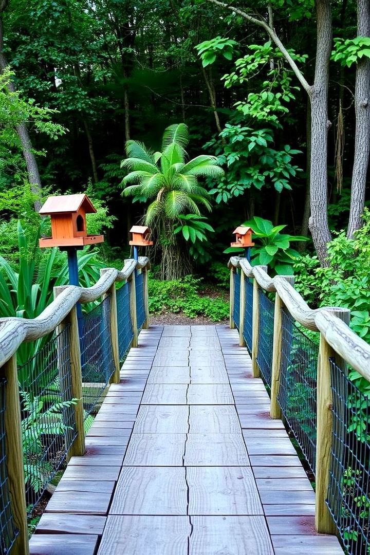 Wildlife Friendly Bridge with Bird Houses and Feeders - 22 Garden Bridge Ideas