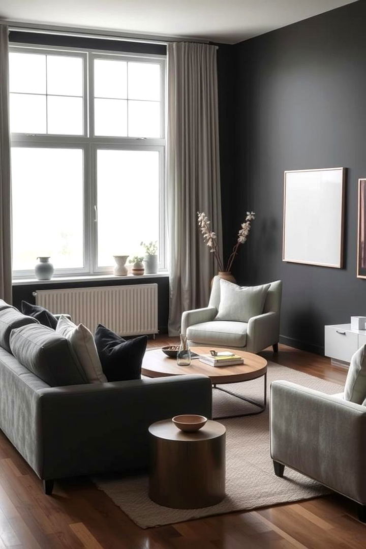 With Minimalist Elegance and Clean Lines - 22 Contrasting Living Rooms With Dark Grey Walls