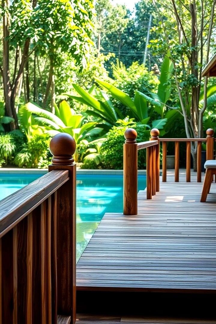Wooden Balustrade Elegance - 22 Pool Deck Railing Ideas