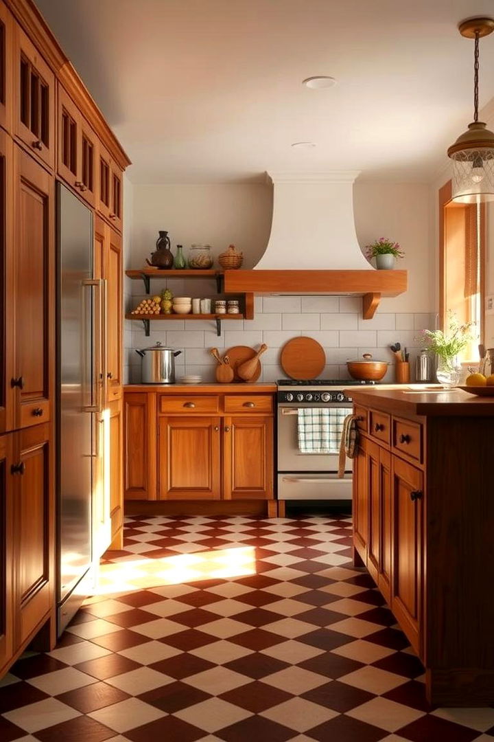 Wooden Elegance and Patterned Floors - 22 Kitchens With Checkered Floors