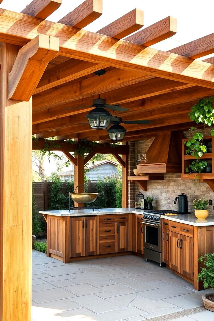 Wooden Pergolas - 22 Rustic Outdoor Kitchen Ideas
