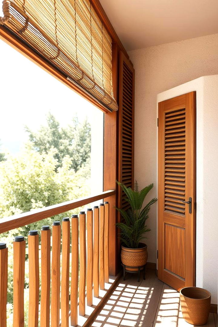 Wooden Slatted Shades for Rustic Warmth - 22 Balcony Shade Ideas