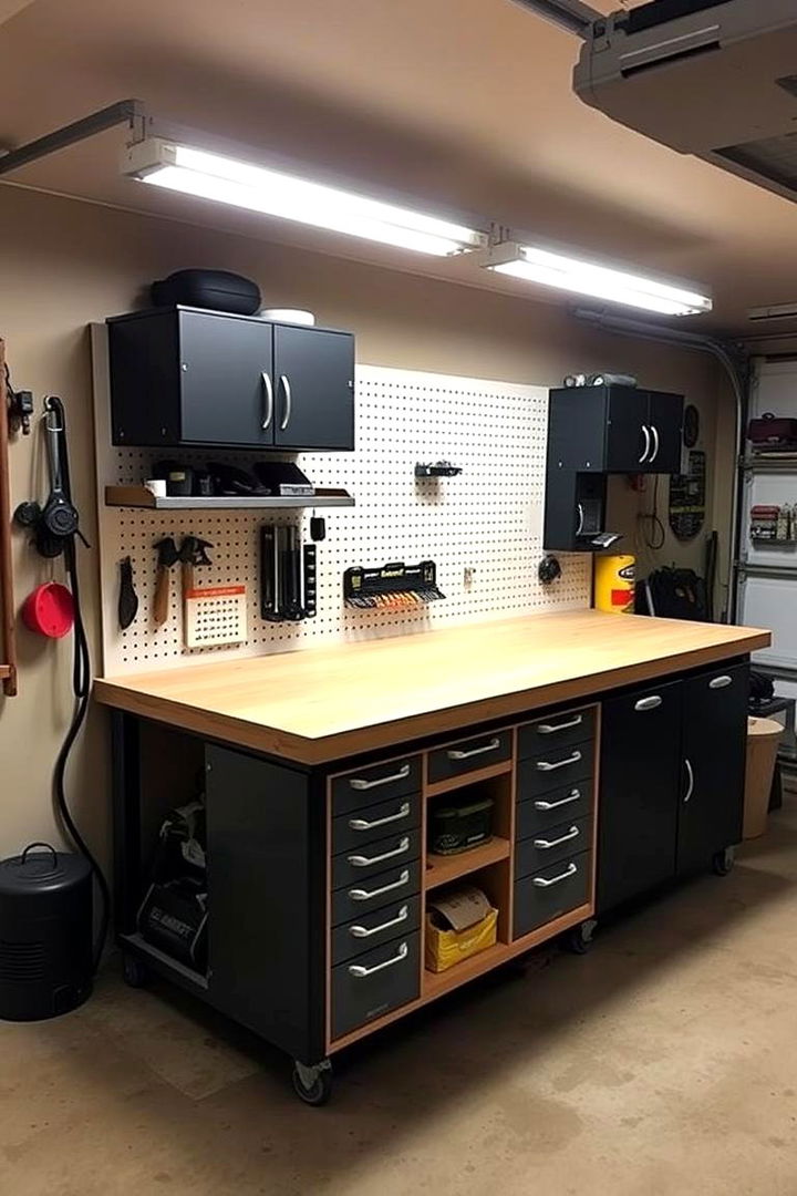 Workbench with Integrated Storage - 22 Garage Workbench Ideas