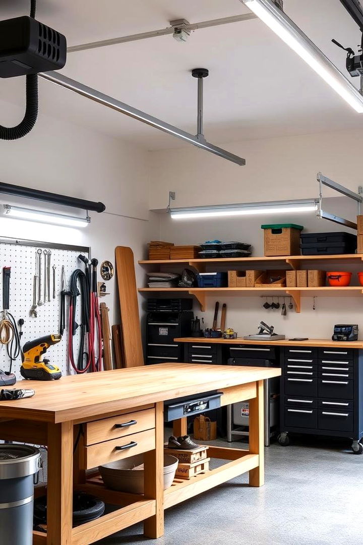Workbench with Optimized Lighting Setup - 22 Garage Workbench Ideas
