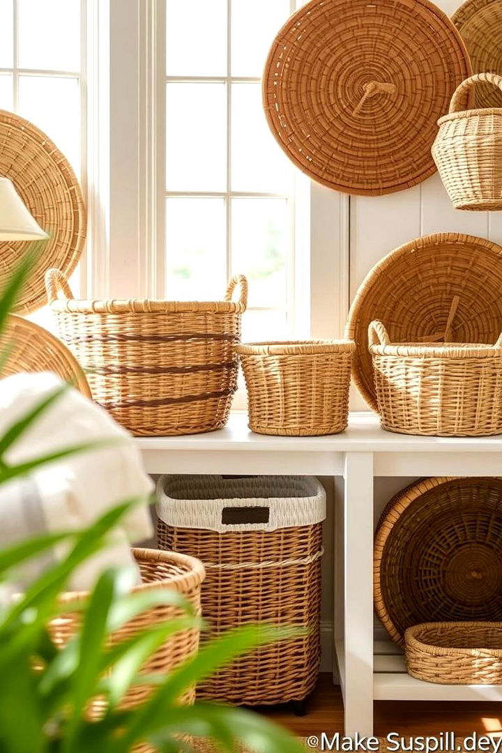 Woven Basket Storage - 22 Boho Beach Bedroom Ideas