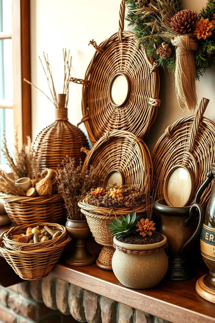 Woven Baskets and Natural Potpourri - 22 Fall Mantel Decor Ideas