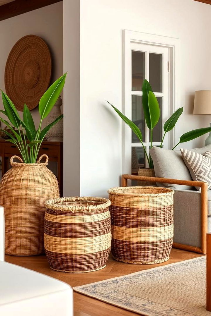 Woven Baskets and Storage Solutions - 22 Earthy Living Room Decor Ideas