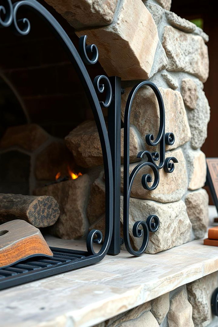 Wrought Iron Accented Design - 22 Rustic Outdoor Fireplace Ideas
