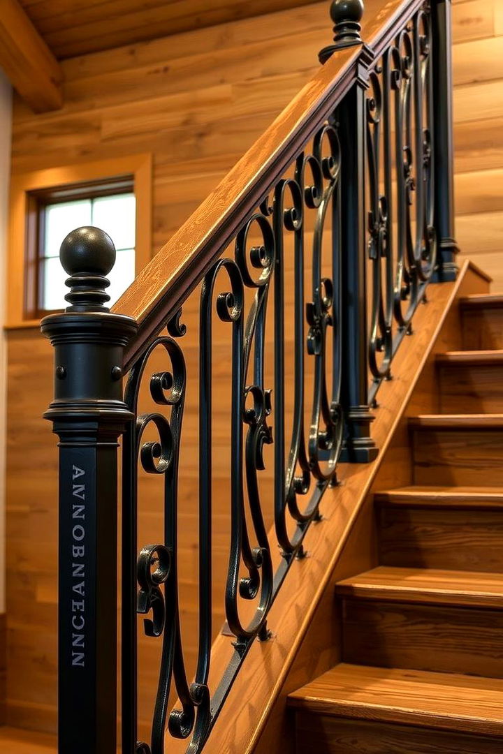 Wrought Iron Detailing - 22 Farmhouse Rustic Stair Railing Ideas