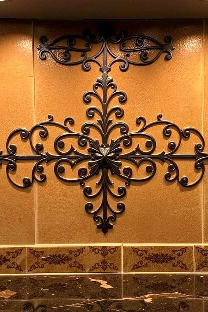 Wrought Iron Inlays - 22 Rustic Backsplash Ideas