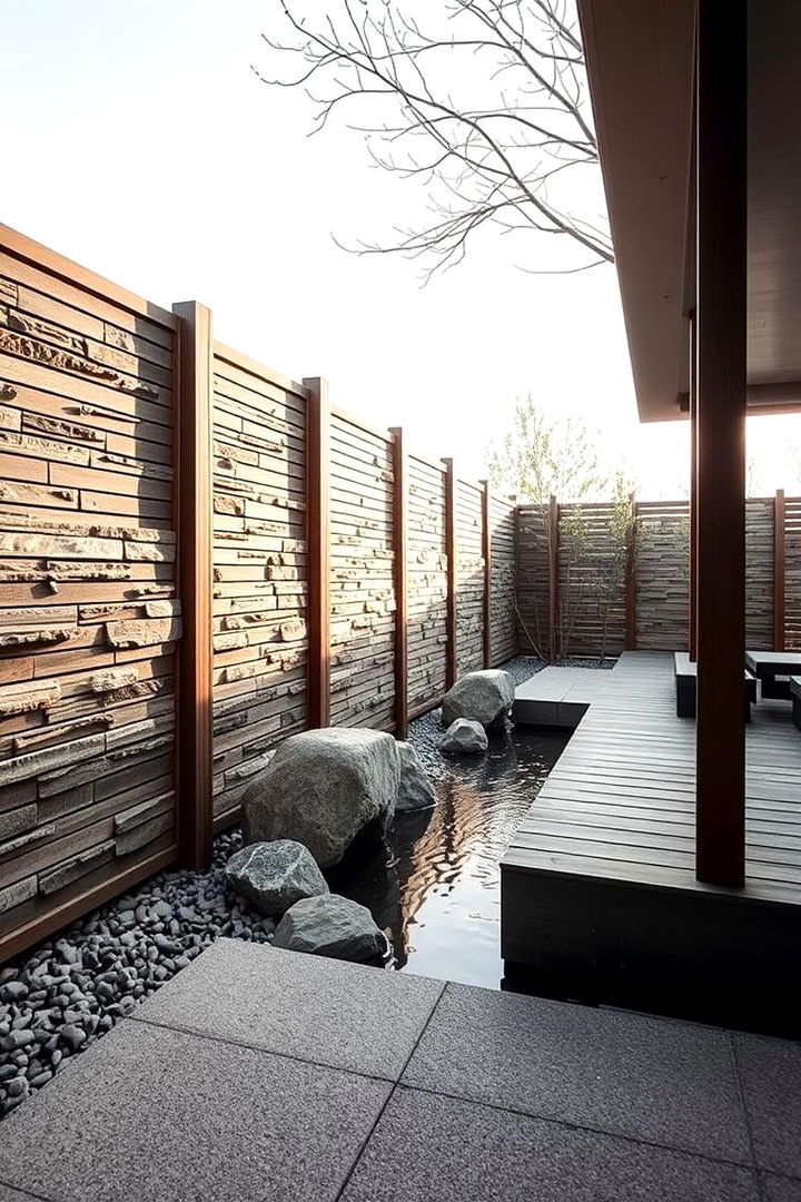 Zen Fence with Water Feature - 22 Deck Privacy Ideas