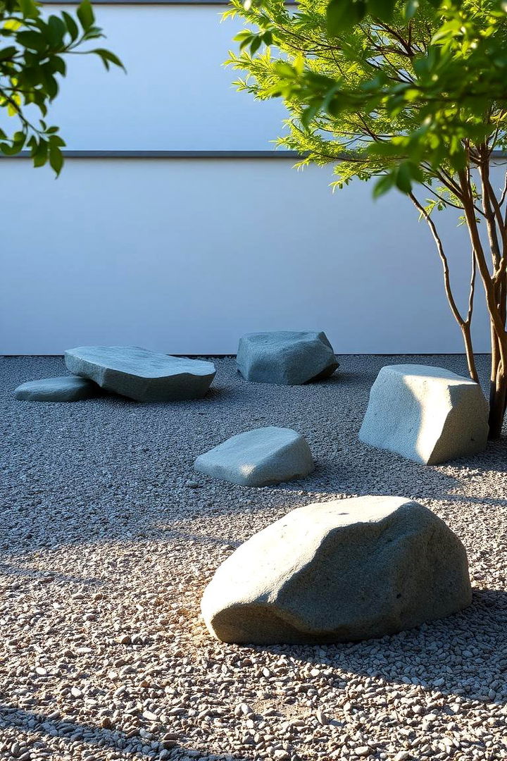 Zen Inspired Front Yard with Minimalist Rocks and Mulch - 22 Front Yard Landscaping Ideas With Rocks and Mulch
