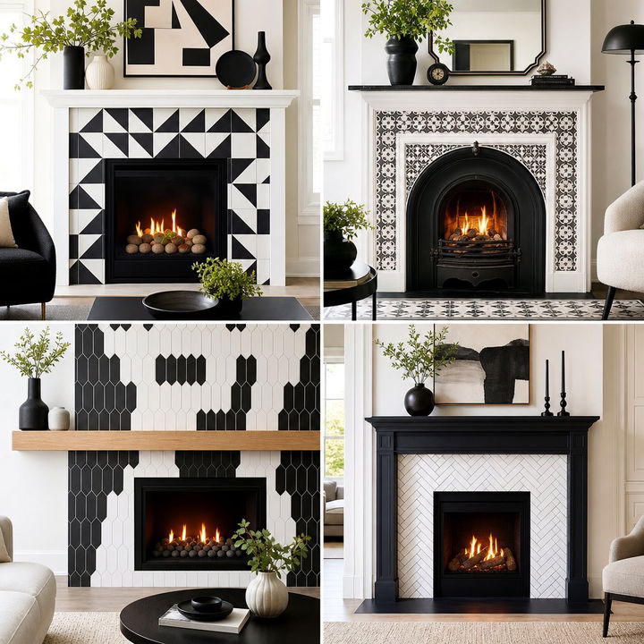 22 Dramatic Black and White Fireplace Makeover Ideas