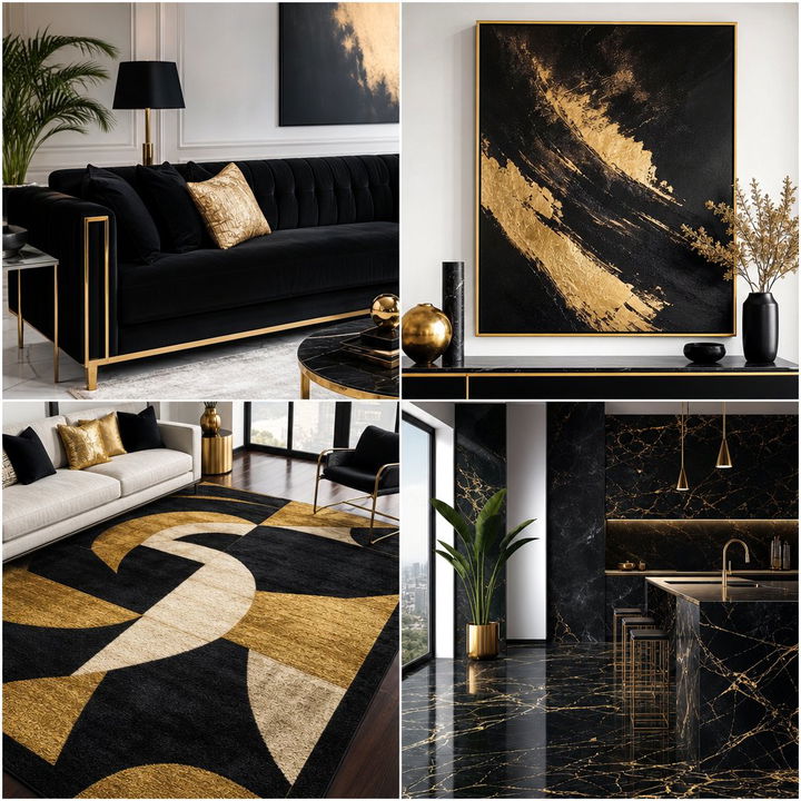 22 Opulent Black and Gold Living Room Decor Concepts