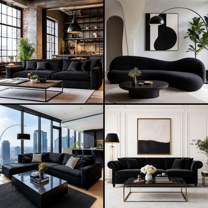 22 Stylish Black Couch Living Room Design Concepts