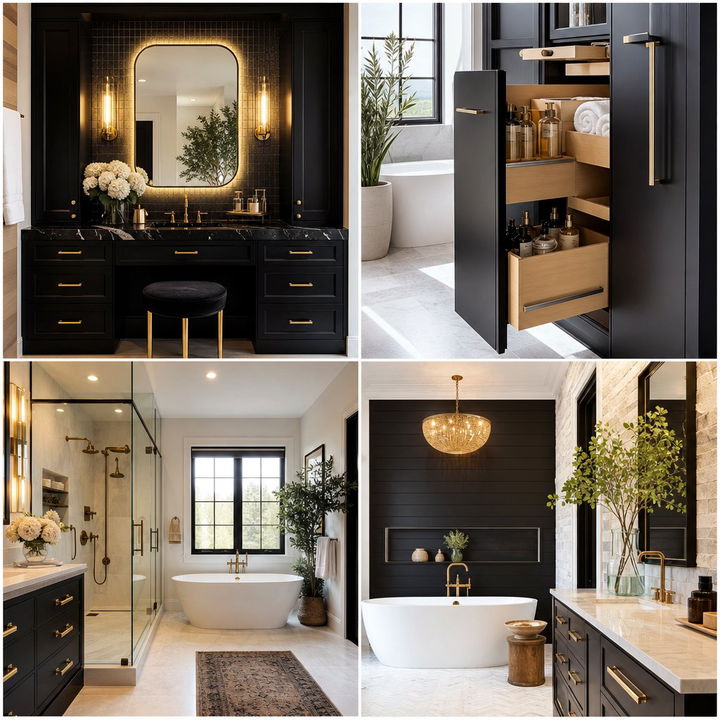 22 Warm Black and Wood Bathroom Design Inspirations
