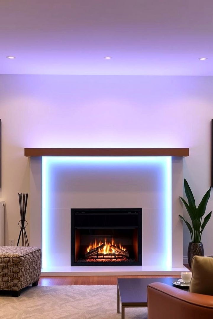 Ambient LED Strip Highlights - Elegant Fireplace Mantel Lighting Ideas for Your Home
