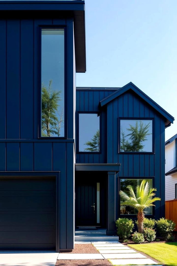 Architectural Elegance - Dark Blue House With Black Trim Design Inspiration