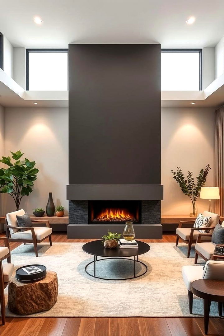 Asymmetrical Elegance in Living Spaces - Off-center Fireplace Ideas for Unique Room Layouts