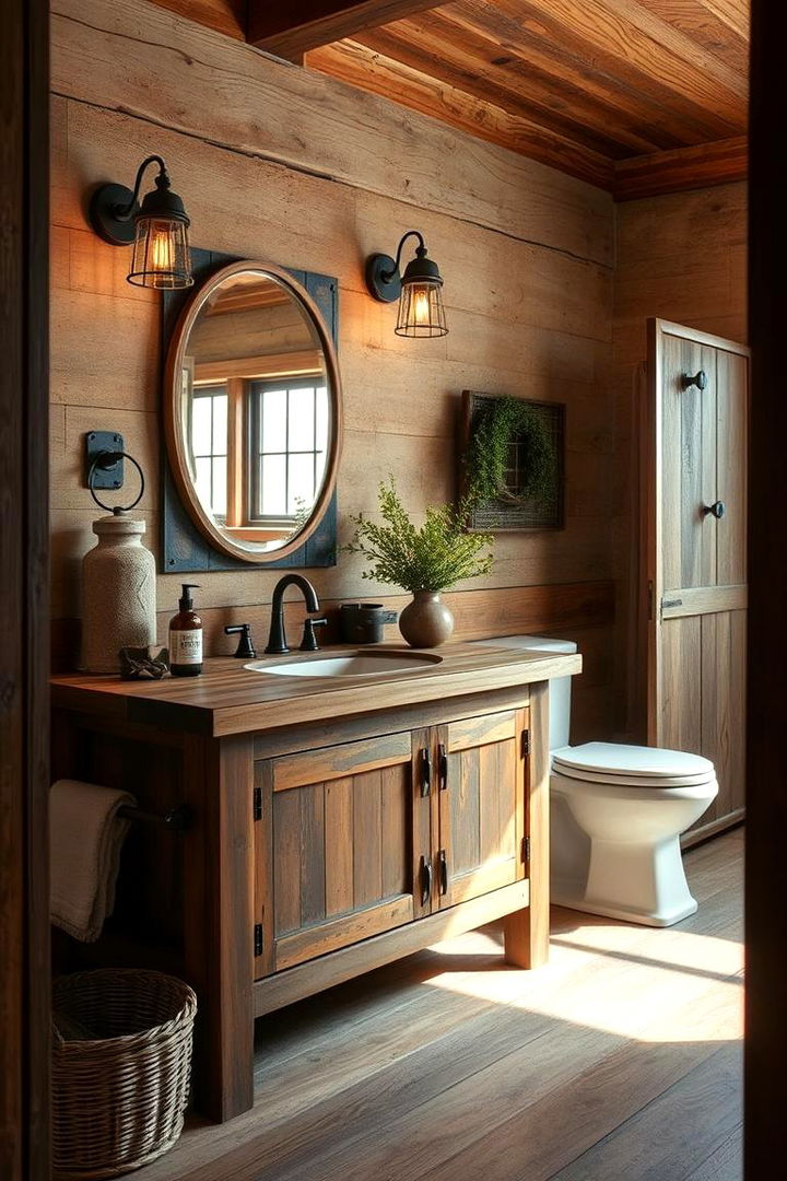 Barn Wood Vanity Charm - Rustic Bathroom Ideas for a Serene and Nature-Inspired Retreat