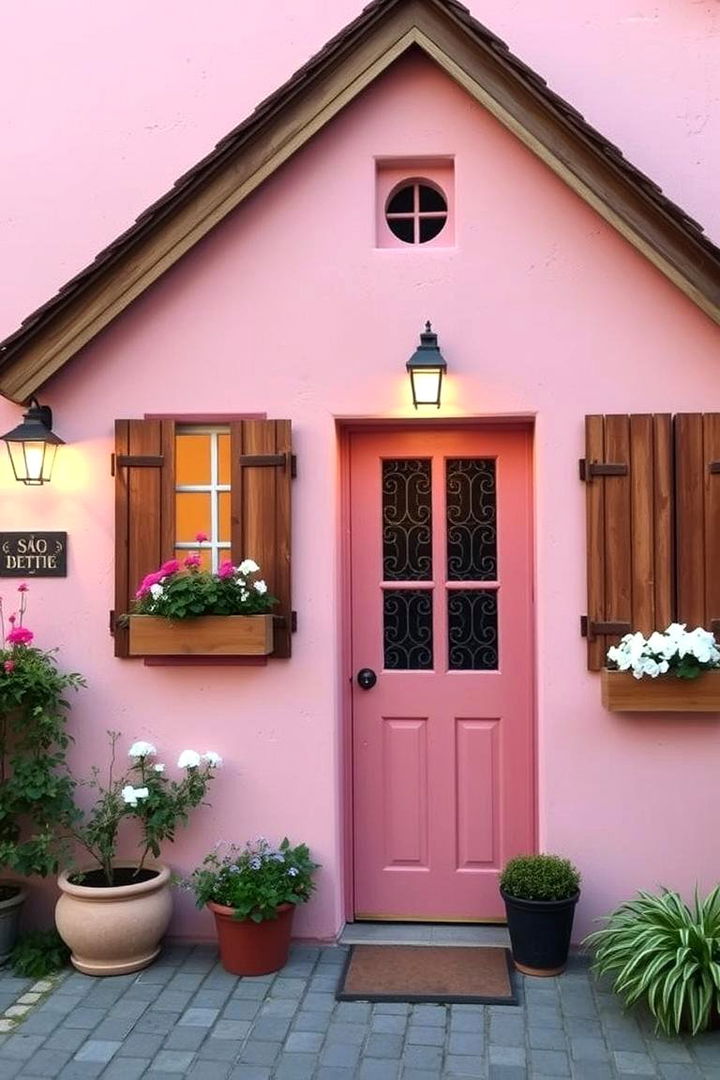Blush Pink Cottage Charm - Pink House Exterior Ideas for Playful Curb Appeal