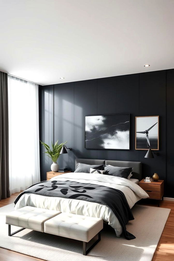 Bold Accent Wall Elevates the Room - Matte Black Bedroom Ideas: Moody & Modern Aesthetics