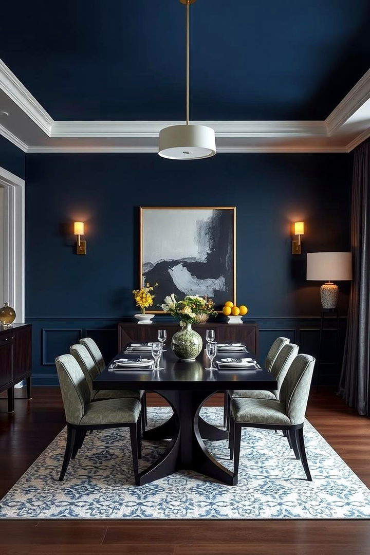Bold Accent Walls - Navy Blue Dining Room Ideas for Elegant Entertaining Spaces