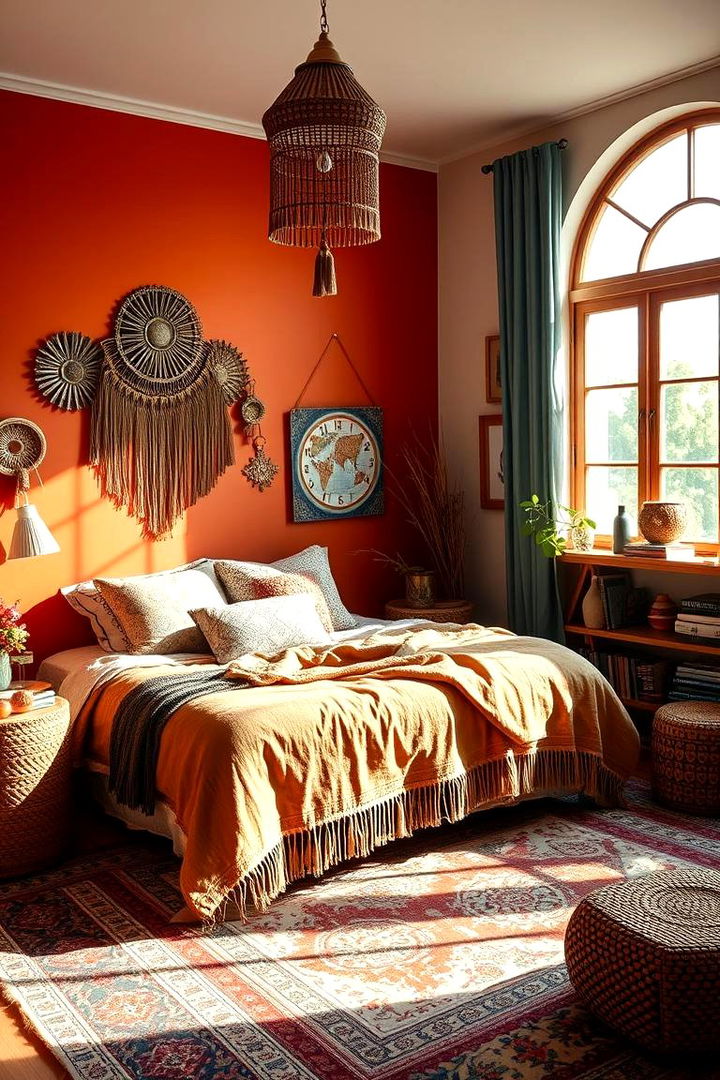 Bold Accent Walls - Boho Burnt Orange Bedroom Ideas for Warm Vibes