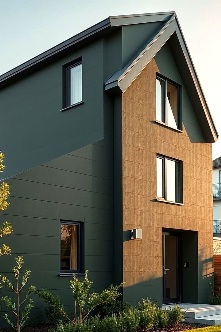 Bold Architectural Statement - Dark Olive Green House Designs for Earthy Elegance