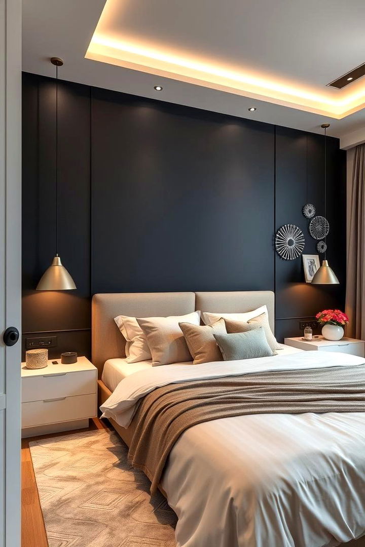 Bold Black Accent Walls - Black and Beige Bedroom Designs for Serene Sleep Spaces