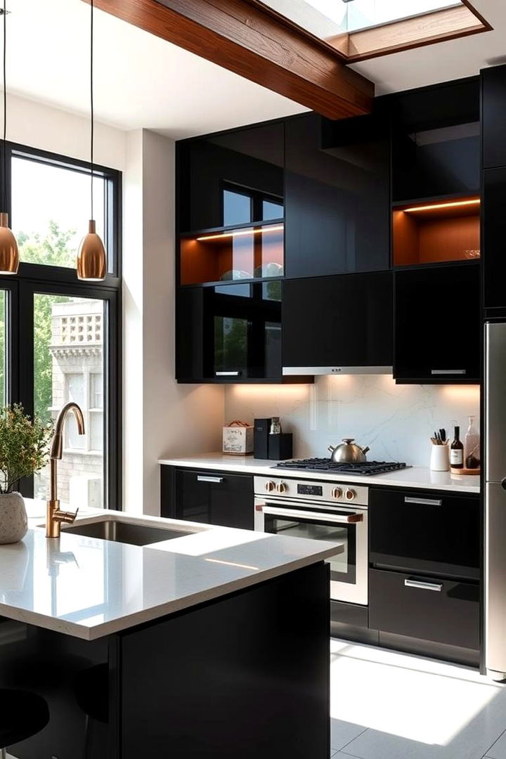 Bold Black Accents - Black & Brown Kitchen Ideas for Rustic Modern Fusion