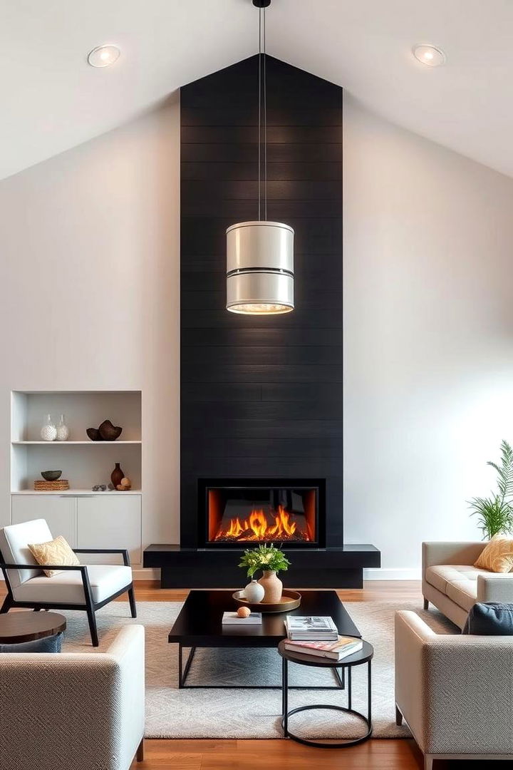 Bold Black Contrast - Modern Black Shiplap Fireplace Ideas for Warmth & Style
