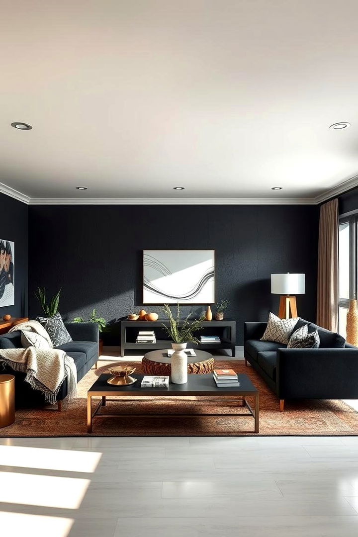 Bold Black Walls as a Dramatic Backdrop - Black Boho Living Room Ideas for Eclectic Vibes