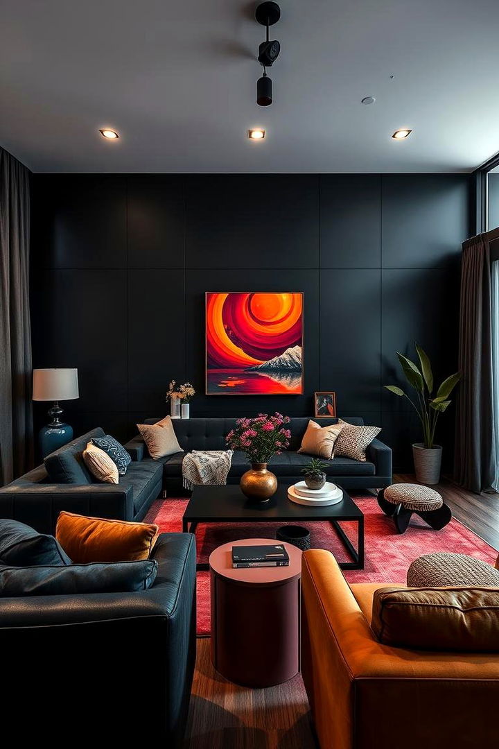 Bold Black Walls - Sophisticated Black Living Room Ideas for Cozy Elegance