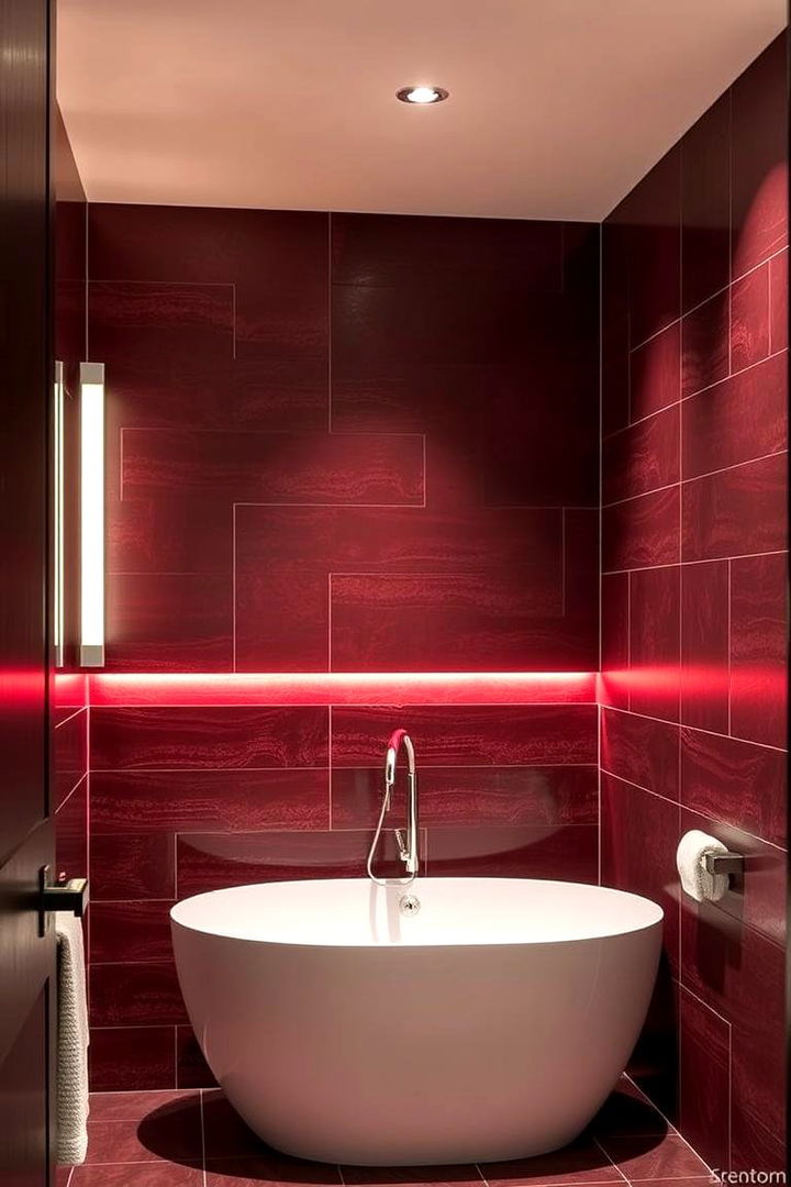 Bold Burgundy Feature Wall with Tiles - Burgundy Bathroom Design Ideas for a Luxe Look