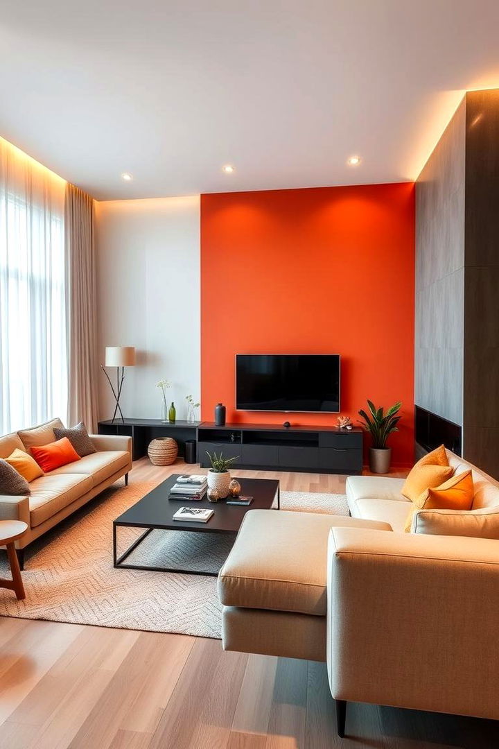 Bold Burnt Orange Accent Wall - Inviting Burnt Orange Living Room Ideas for Cozy Vibes
