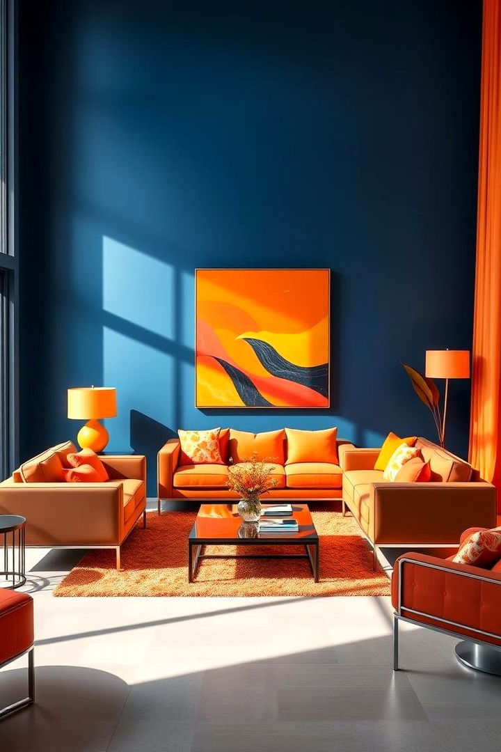 Bold Color Balance - Orange & Blue Living Room Ideas for Energetic Decor