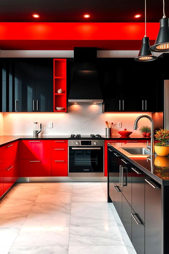 Bold Color Contrast - Dramatic Red and Black Kitchen Design Concepts