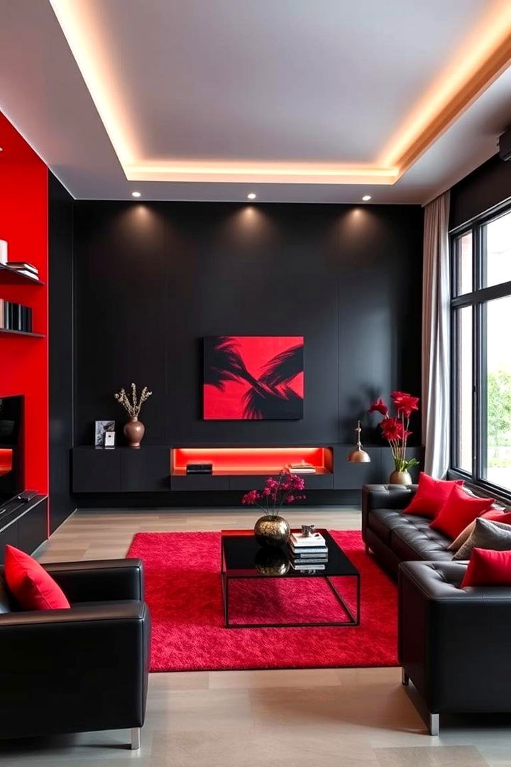 Bold Contrast Essentials - Bold Black and Red Living Room Decor Themes