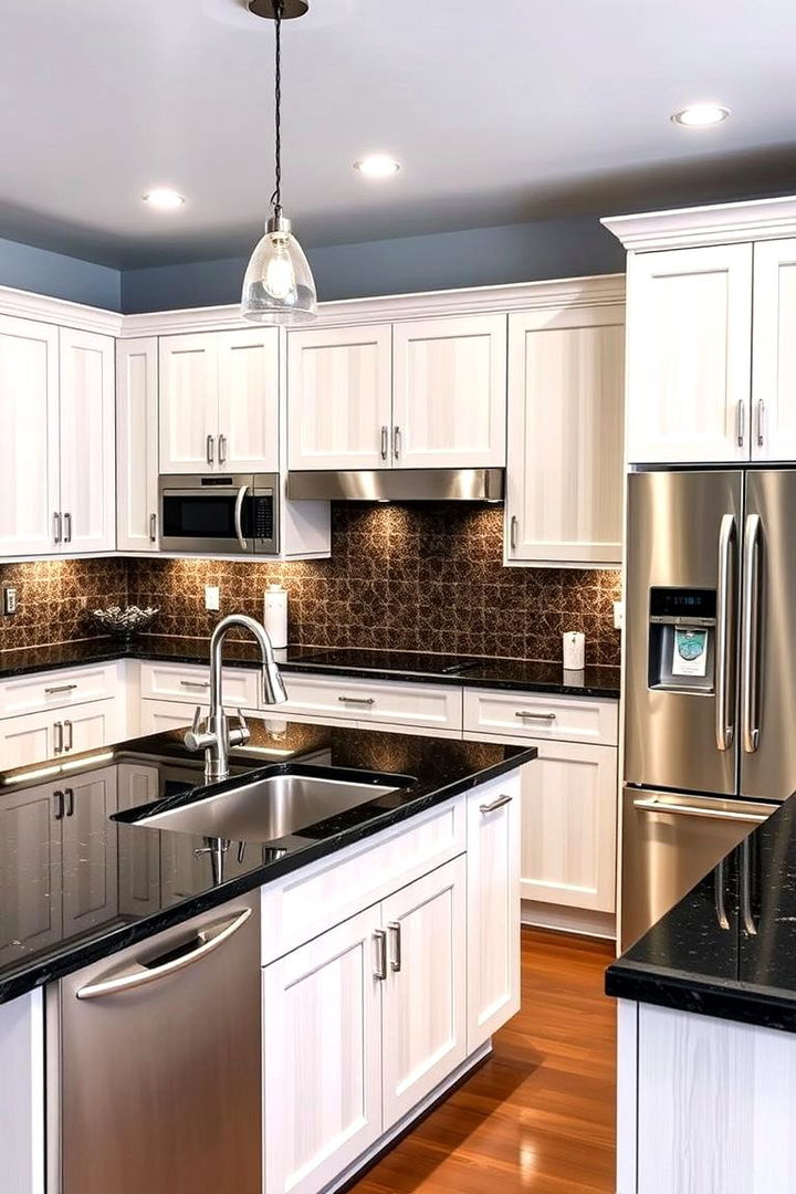 Bold Contrast Impact - Balanced Kitchens: Dark Countertops & Light Cabinets