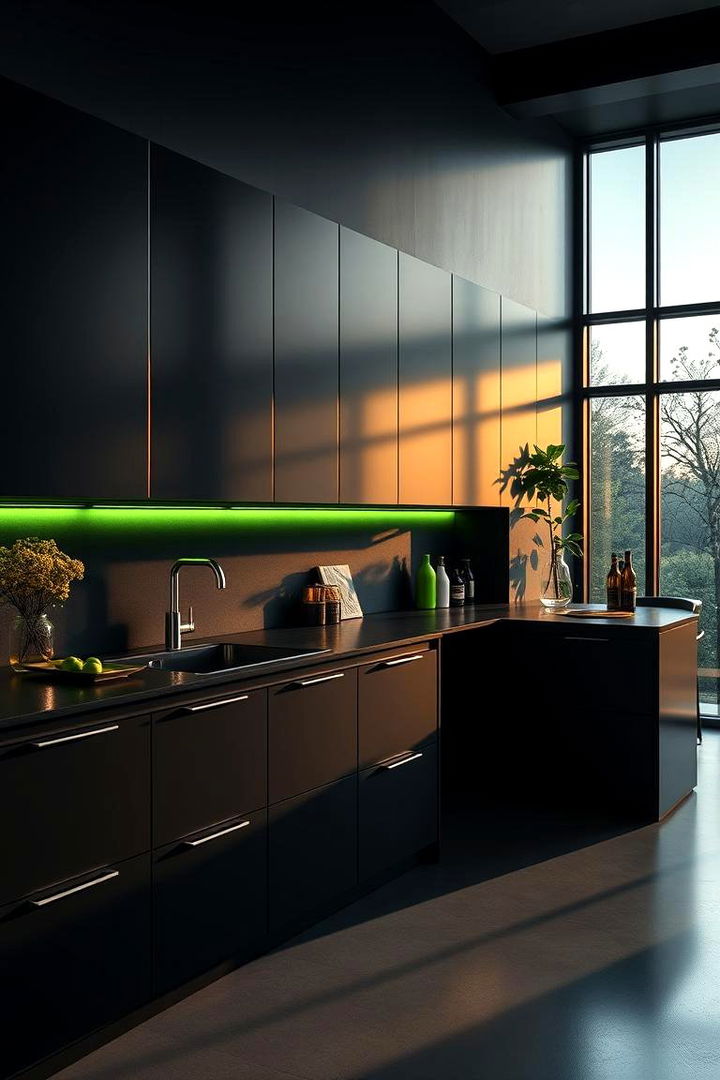 Bold Contrast with Black Cabinets and Green Accents - Black & Green Kitchen Ideas for Nature-Inspired Designs