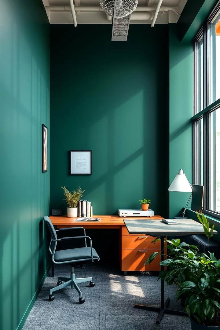 Bold Dark Green Accent Wall - Dark Green Office Ideas for a Focused Work Environment