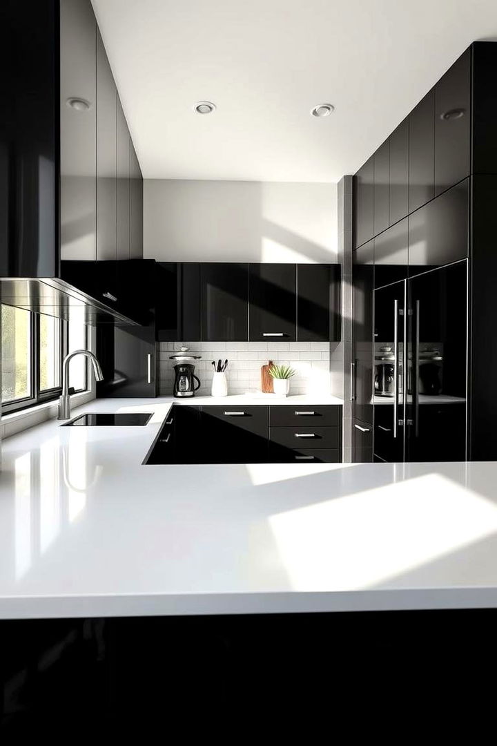 Bold Elegance and Visual Impact - Black Kitchen Cabinet Ideas Paired with White Countertops