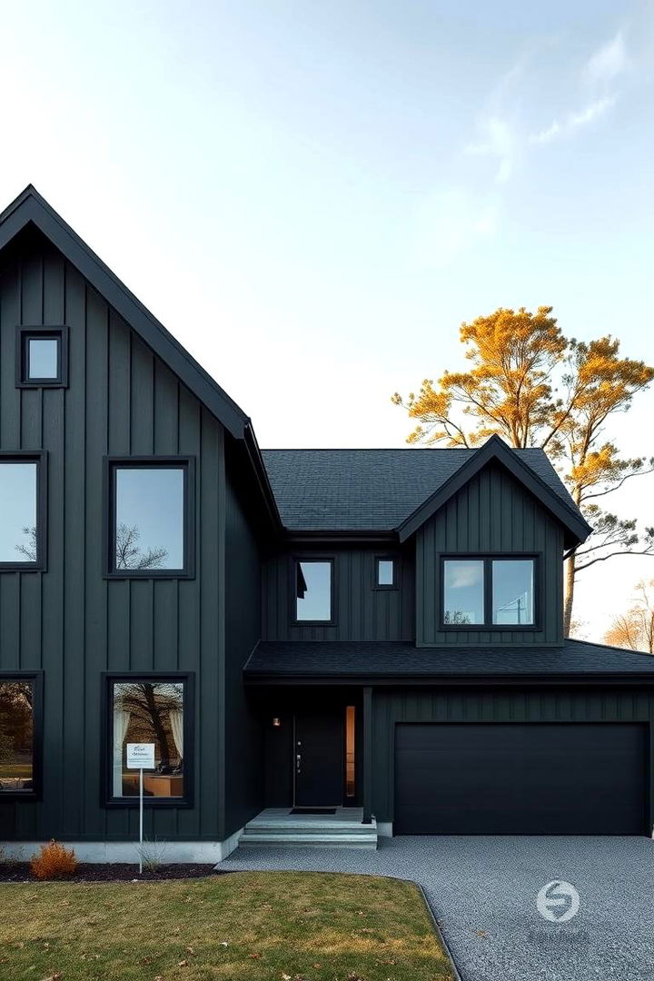 Bold Exterior Statement - Dark Olive Green House With Black Trim Designs