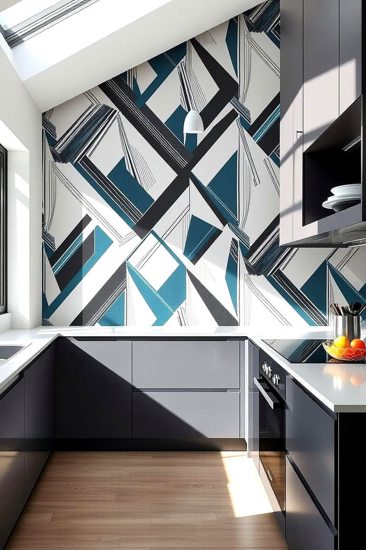 Bold Geometric Patterns - Creative Kitchen Wallpaper Ideas: Patterns & Accent Walls
