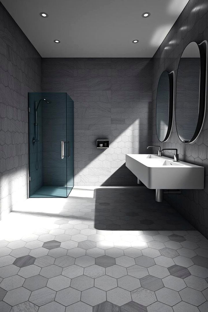 Bold Geometric Patterns - Hexagon Tile Floor Bathroom Ideas for Geometric Elegance