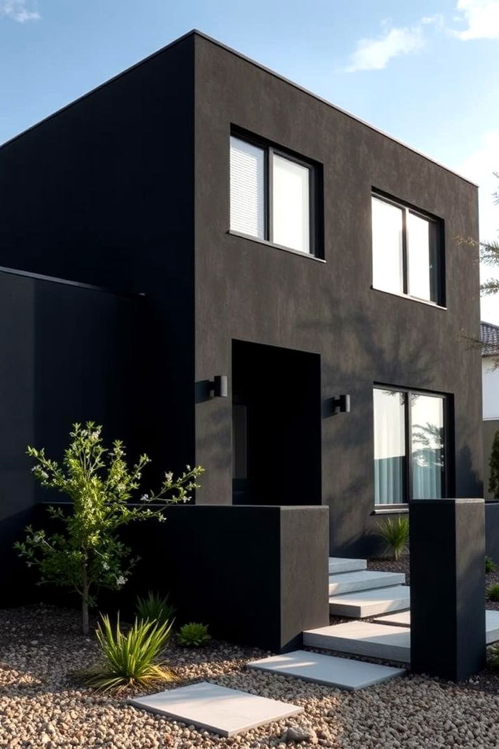 Bold Modern Minimalism - Black Stucco House Exterior Ideas for Modern Minimalist Appeal