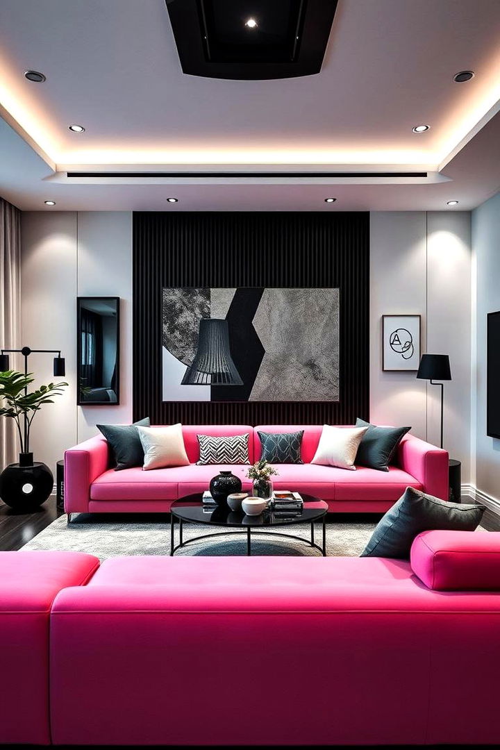 Bold Modern Sophistication - Pink Couch Living Room Ideas for Bold & Cozy Spaces