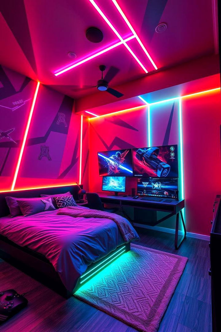 Bold Neon Accents - Epic Gaming Bedroom Ideas for Ultimate Fun